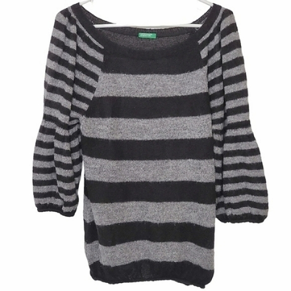 7125 * United Colors of Benetton Striped Sweater Black Gray Size Unknown - Picture 1 of 7